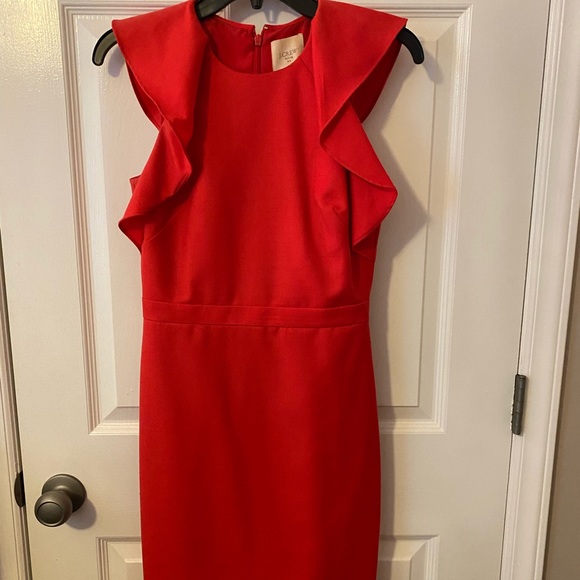 Red J Crew Dress with Flutter Sleeves - Picture 2 of 4